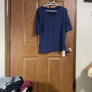 Women's Navy V-Neck Top